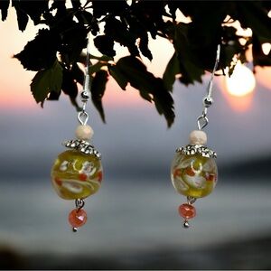 Vintage lamp work beaded earrings, sterling ear wires NWT